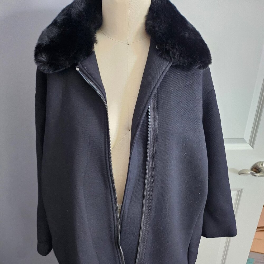 Vince rabbit fur collar biker coat